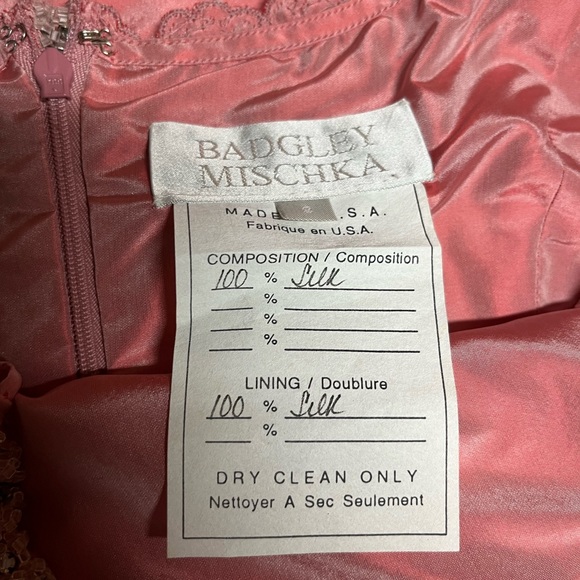 Badgley Mischka Y2K vintage 100% silk gown size 8 coral embellished floor length - Picture 12 of 16